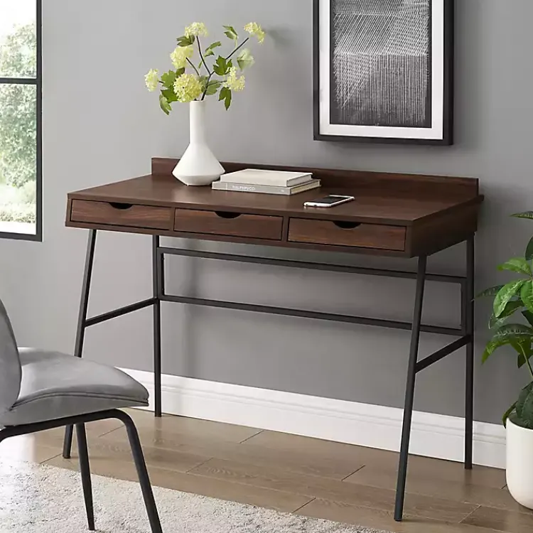 Kirklands Home Dark Walnut Angled 3-Drawer Desk Discount