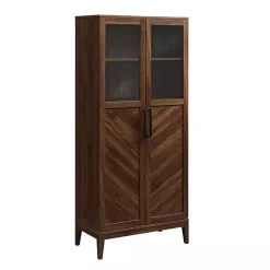 Kirklands Home Dark Walnut Chevron Wooden Storage Cabinet Brown Discount