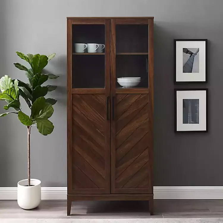 Kirklands Home Dark Walnut Chevron Wooden Storage Cabinet Brown Discount