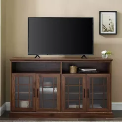 Kirklands Home Dark Walnut Glass Door Classic TV Stand Brown Outlet