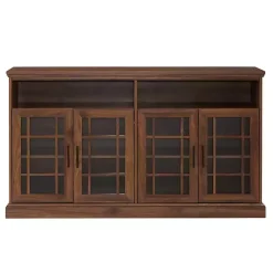Kirklands Home Dark Walnut Glass Door Classic TV Stand Brown Outlet