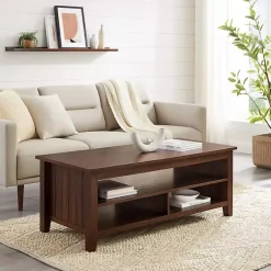 Kirklands Home Dark Walnut Grooved Side Panel Coffee Table Brown Outlet