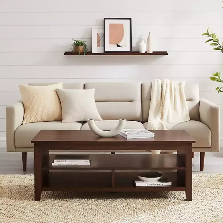 Kirklands Home Dark Walnut Grooved Side Panel Coffee Table Brown Outlet