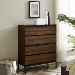 Kirklands Home Dark Walnut Midcentury Four-Drawer Chest Brown Clearance