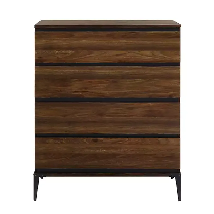 Kirklands Home Dark Walnut Midcentury Four-Drawer Chest Brown Clearance