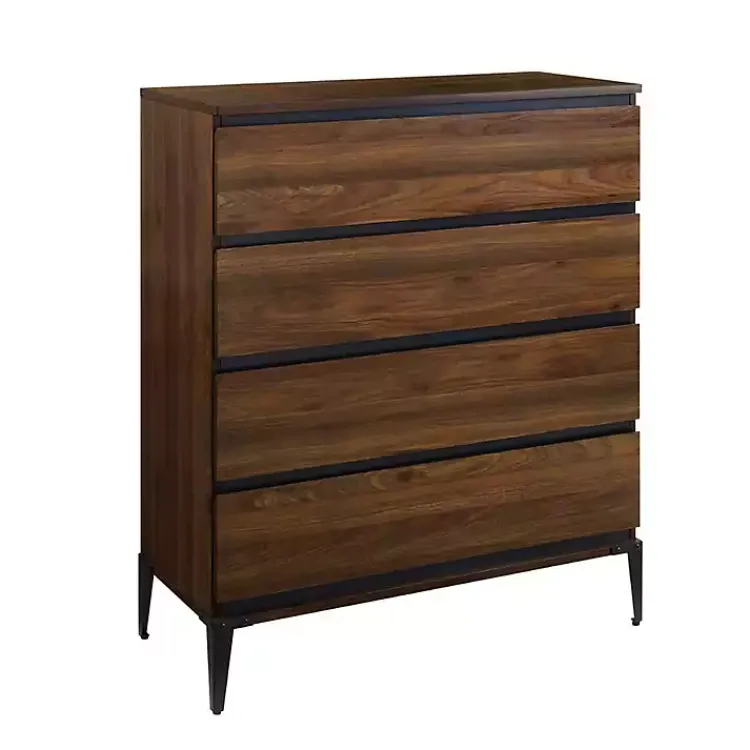 Kirklands Home Dark Walnut Midcentury Four-Drawer Chest Brown Clearance