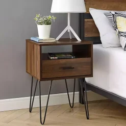 Kirklands Home Dark Walnut Modern Farmhouse Side Table Brown