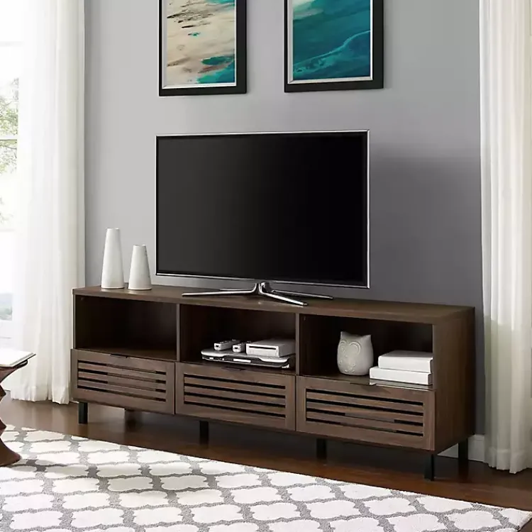 Kirklands Home Dark Walnut Rustic Slat Door TV Stand, 70 in. Brown