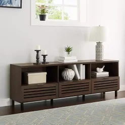 Kirklands Home Dark Walnut Rustic Slat Door TV Stand, 70 in. Brown