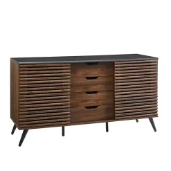 Kirklands Home Dark Walnut Slatted 4-Drawer Cabinet Brown