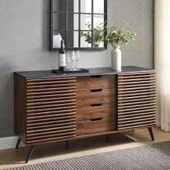 Kirklands Home Dark Walnut Slatted 4-Drawer Cabinet Brown