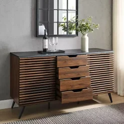 Kirklands Home Dark Walnut Slatted 4-Drawer Cabinet Brown
