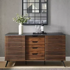 Kirklands Home Dark Walnut Slatted 4-Drawer Cabinet Brown
