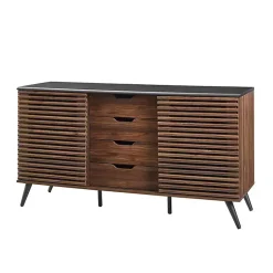 Kirklands Home Dark Walnut Slatted 4-Drawer Cabinet Brown