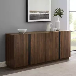 Kirklands Home Dark Walnut Wood and Black Metal Sideboard New