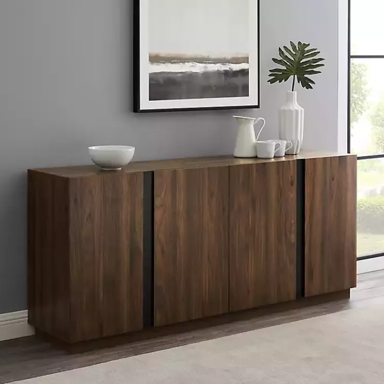 Kirklands Home Dark Walnut Wood and Black Metal Sideboard New