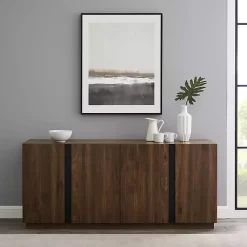 Kirklands Home Dark Walnut Wood and Black Metal Sideboard New