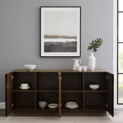 Kirklands Home Dark Walnut Wood and Black Metal Sideboard New