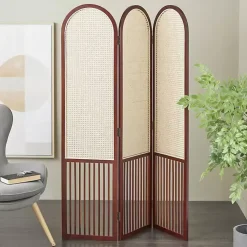 Decorative Accents>Kirklands Home Dark Wood & Rattan Arched Trifold Room Divider Brown