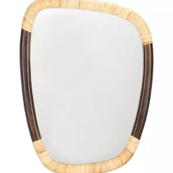 Kirklands Home Dark Wood and Natural Cane Abstract Wall Mirror New