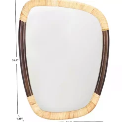 Kirklands Home Dark Wood and Natural Cane Abstract Wall Mirror New