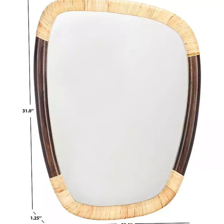 Kirklands Home Dark Wood and Natural Cane Abstract Wall Mirror New