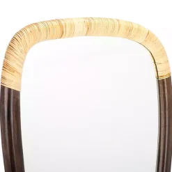 Kirklands Home Dark Wood and Natural Cane Abstract Wall Mirror New