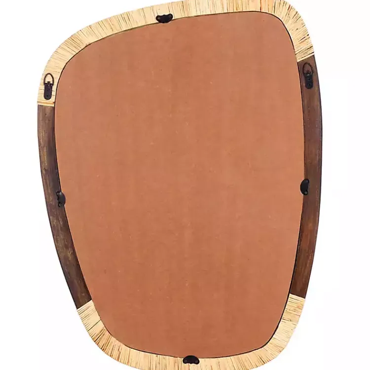 Kirklands Home Dark Wood and Natural Cane Abstract Wall Mirror New