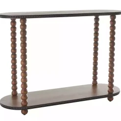 Kirklands Home Dark Wood Beaded Spindle Console Table Brown