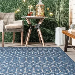 Kirklands Home Davon Blue Moroccan Trellis Outdoor Rug, 5x8 New
