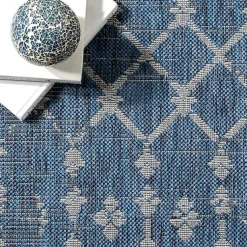 Kirklands Home Davon Blue Moroccan Trellis Outdoor Rug, 5x8 New