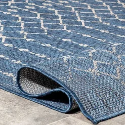 Kirklands Home Davon Blue Moroccan Trellis Outdoor Rug, 5x8 New
