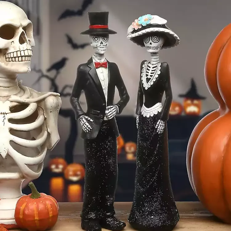 Halloween>Kirklands Home Day of the Dead Skeleton Couple Statues, Set of 2