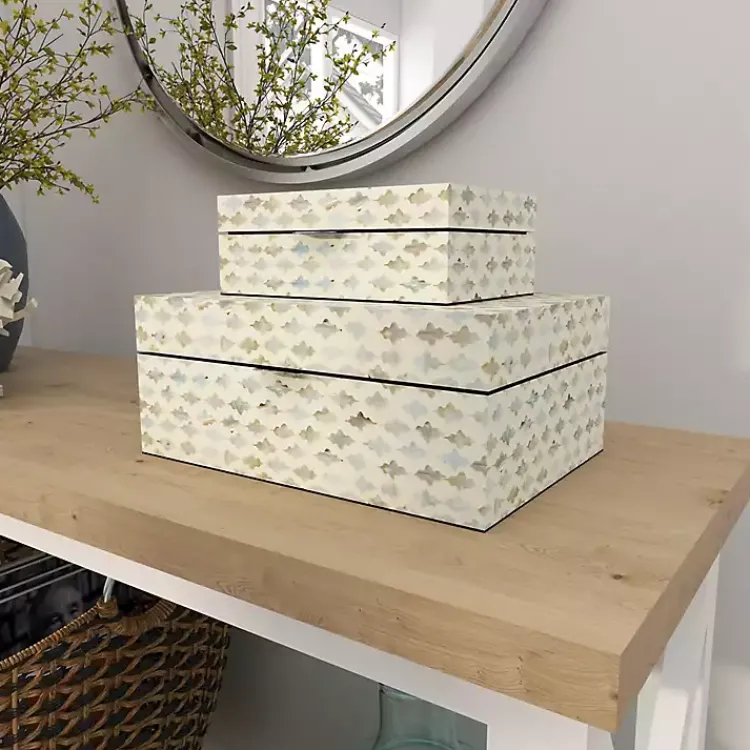 Baskets & Boxes>Kirklands Home Decorative Mussel Shell Wood Boxes, Set of 2
