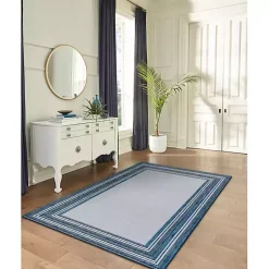 Kirklands Home Deep Aqua Threaded Frame Outdoor Area Rug, 6x9 Outlet