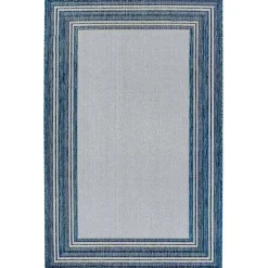 Kirklands Home Deep Aqua Threaded Frame Outdoor Area Rug, 6x9 Outlet
