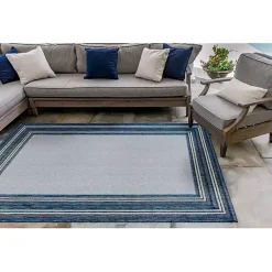 Kirklands Home Deep Aqua Threaded Frame Outdoor Area Rug, 6x9 Outlet