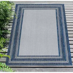 Kirklands Home Deep Aqua Threaded Frame Outdoor Area Rug, 6x9 Outlet