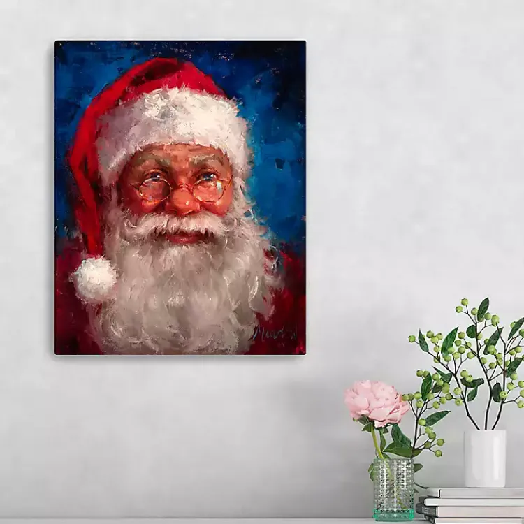Christmas Art & Wall Decor>Kirklands Home Deep Blue Santa Portrait Canvas Art Print