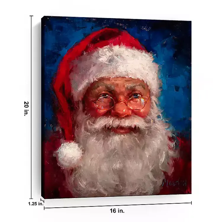 Christmas Art & Wall Decor>Kirklands Home Deep Blue Santa Portrait Canvas Art Print