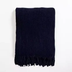 Blankets & Throws>Kirklands Home Denim Chenille Ribbed Throw Blue
