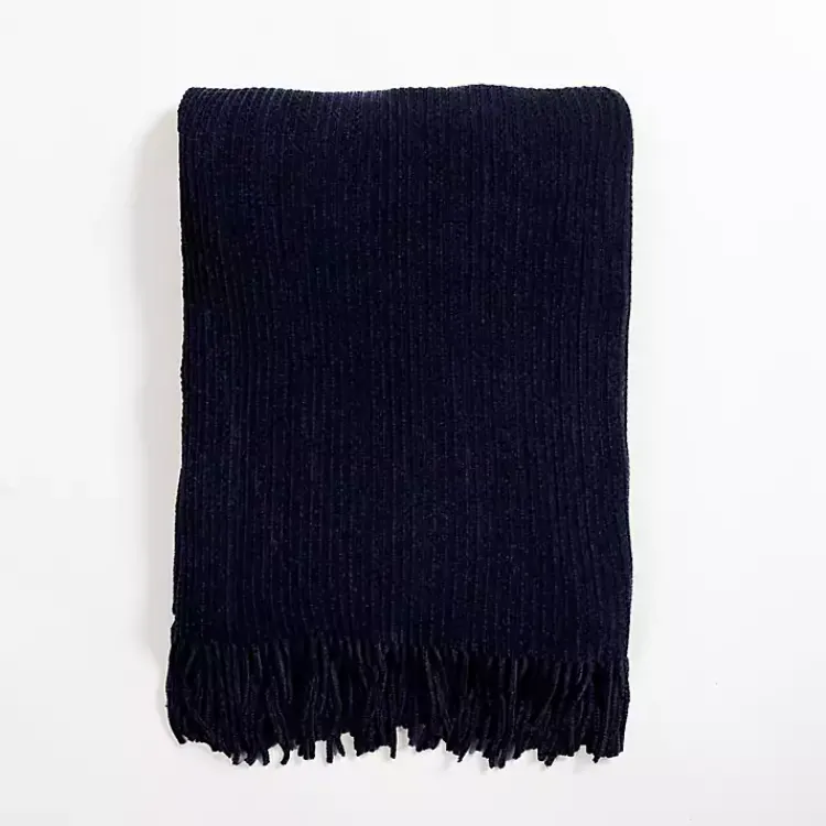 Blankets & Throws>Kirklands Home Denim Chenille Ribbed Throw Blue