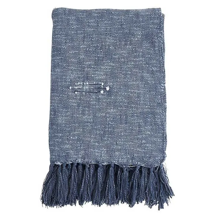 Blankets & Throws>Kirklands Home Denim with Fringe Throw Blanket Blue