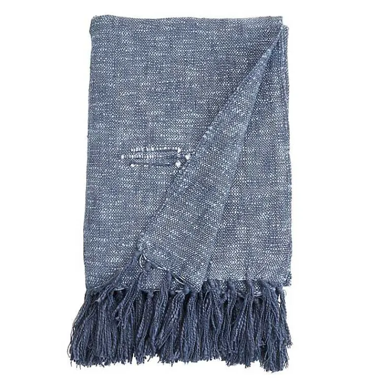 Blankets & Throws>Kirklands Home Denim with Fringe Throw Blanket Blue