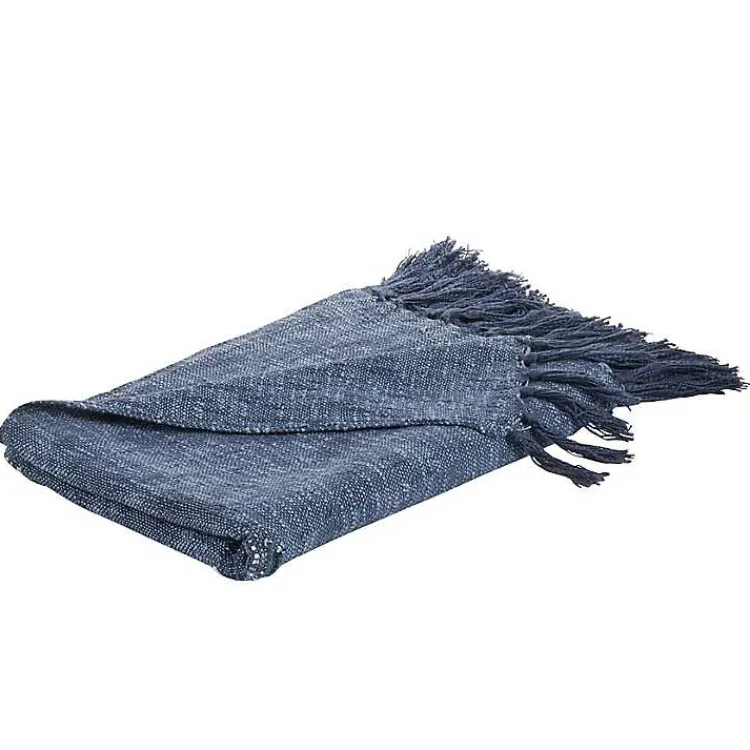Blankets & Throws>Kirklands Home Denim with Fringe Throw Blanket Blue