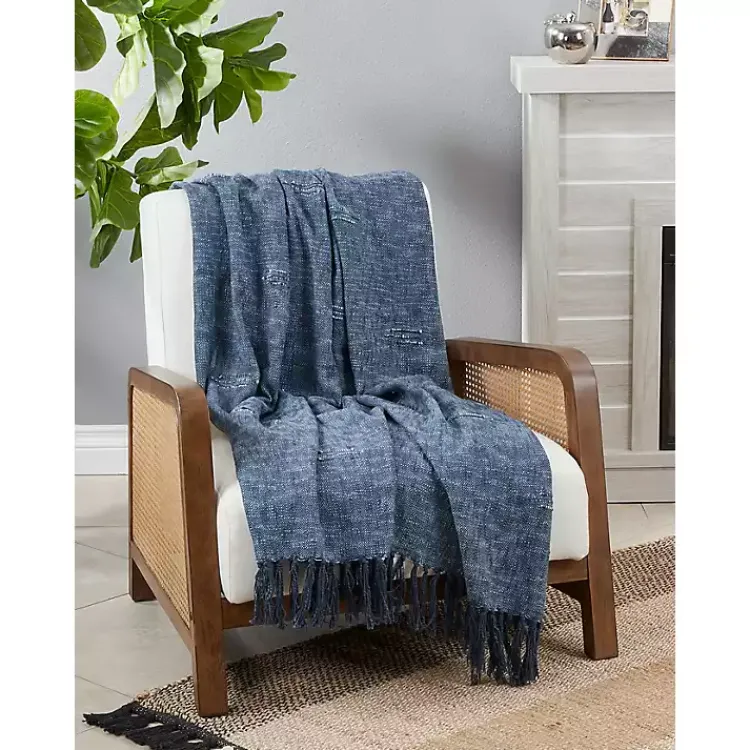 Blankets & Throws>Kirklands Home Denim with Fringe Throw Blanket Blue