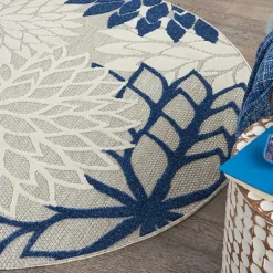 Kirklands Home Denim Floral Burst Round Outdoor Area Rug Online