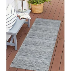 Kirklands Home Denim Woven Lines Indoor/Outdoor Runner, 1x4 Blue