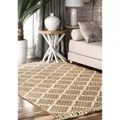 Kirklands Home Diamond Helen Woven Jute Tassel Area Rug, 8x10 Tan Online