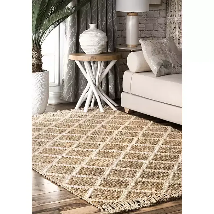 Kirklands Home Diamond Helen Woven Jute Tassel Area Rug, 8x10 Tan Online